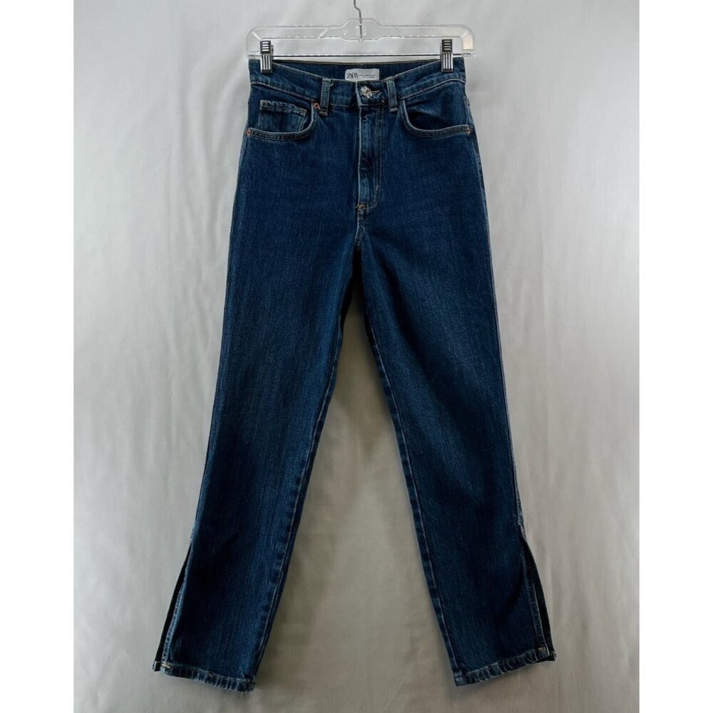 ZARA Jeans Womens 4 High-Rise Straight Ankle SIde Slit Medium Washed Denim Blue